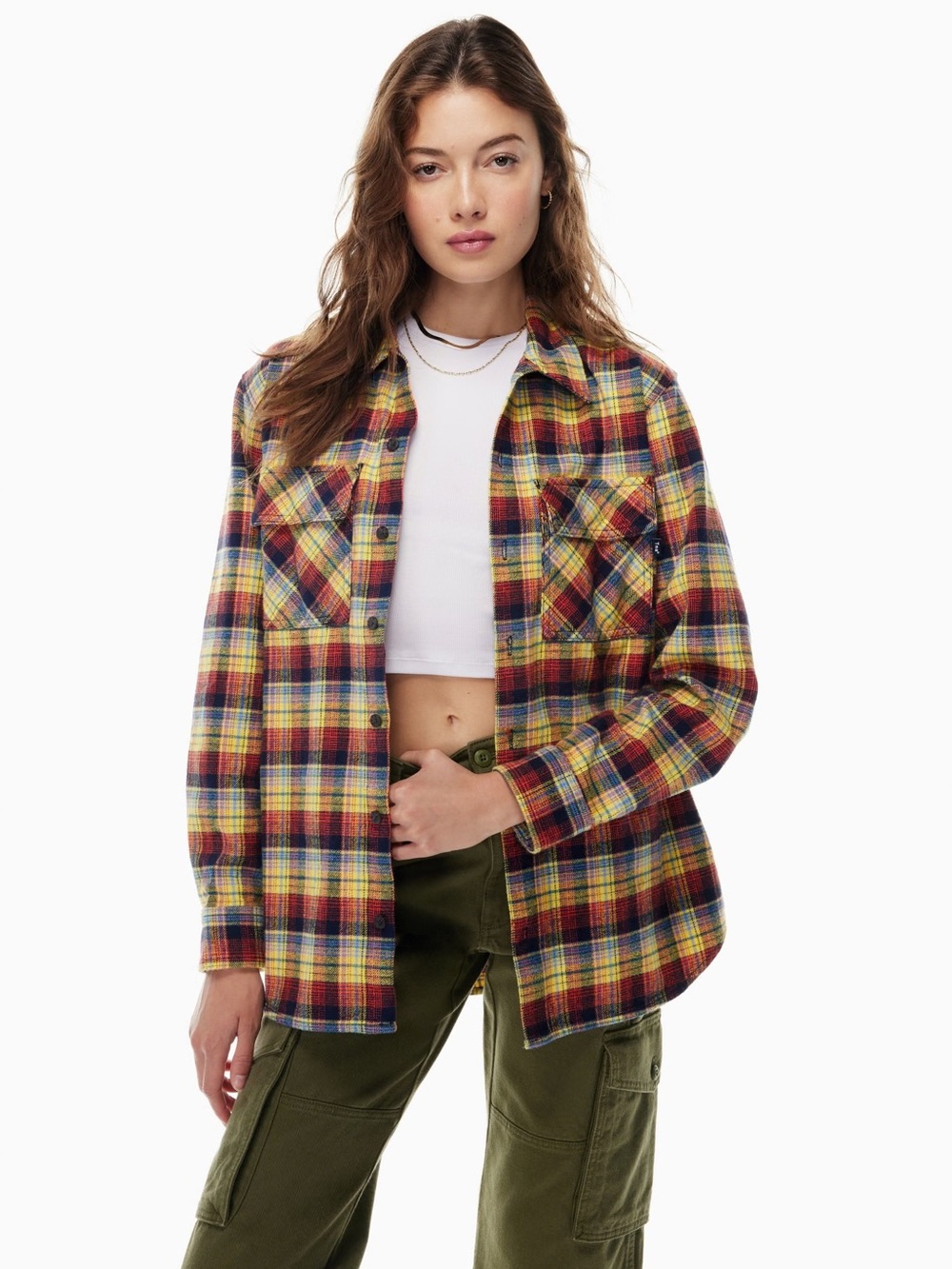 TNA Plaid Oversized Button Shacket